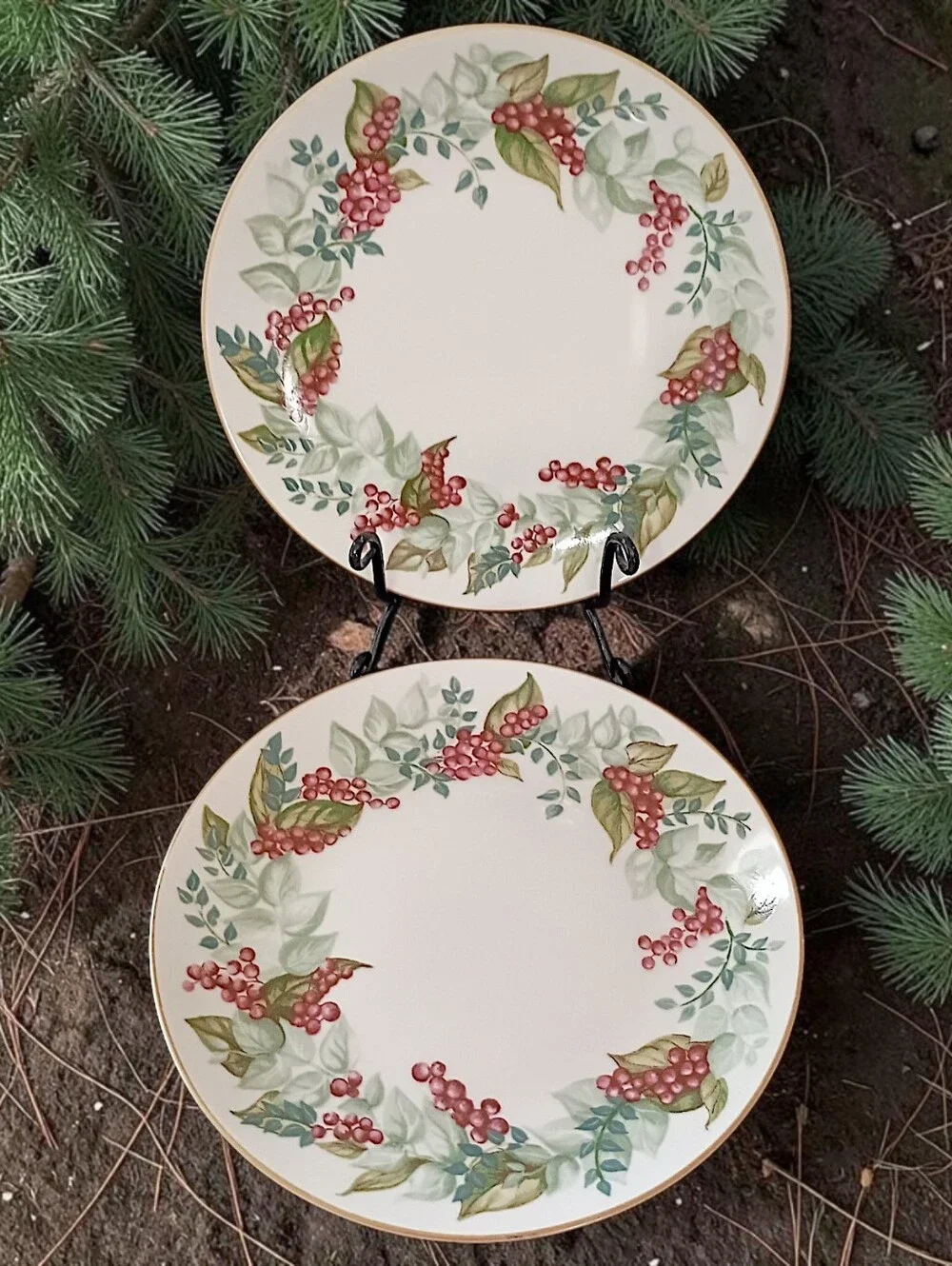 2 Restoration Hardware Festive Berry Plates Salad Side Christmas Botanical RH